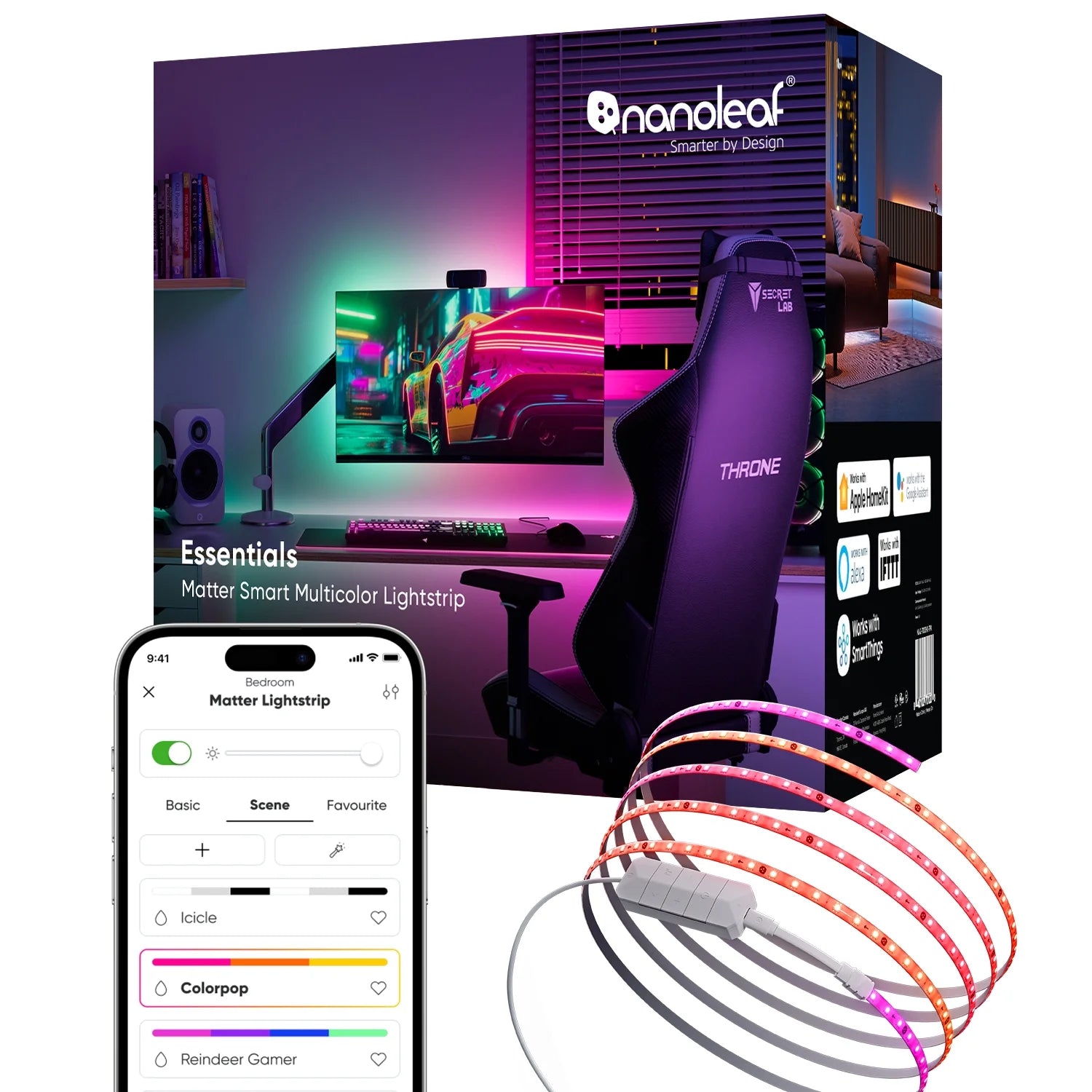 Essentials Matter LED Light Strip, RGBW, 16.4 Ft (1 Piece Strip Unit), Indoor Use