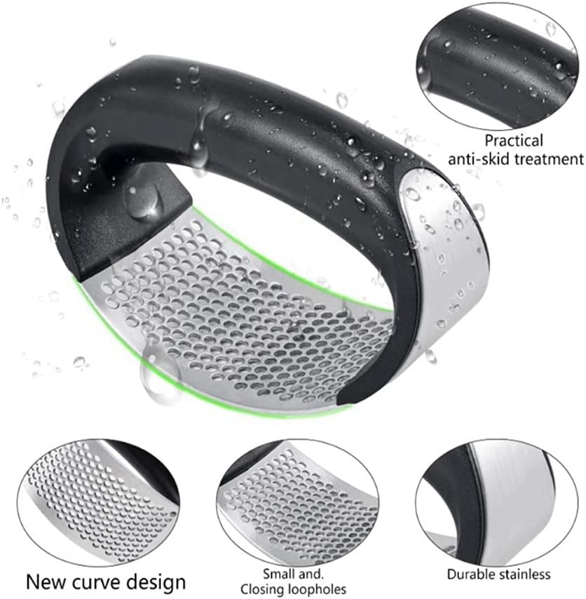 Stainless Steel Garlic Smash, Press Rocker Mincer/ Crusher/ Chopper with Peeler and Scraper Brush